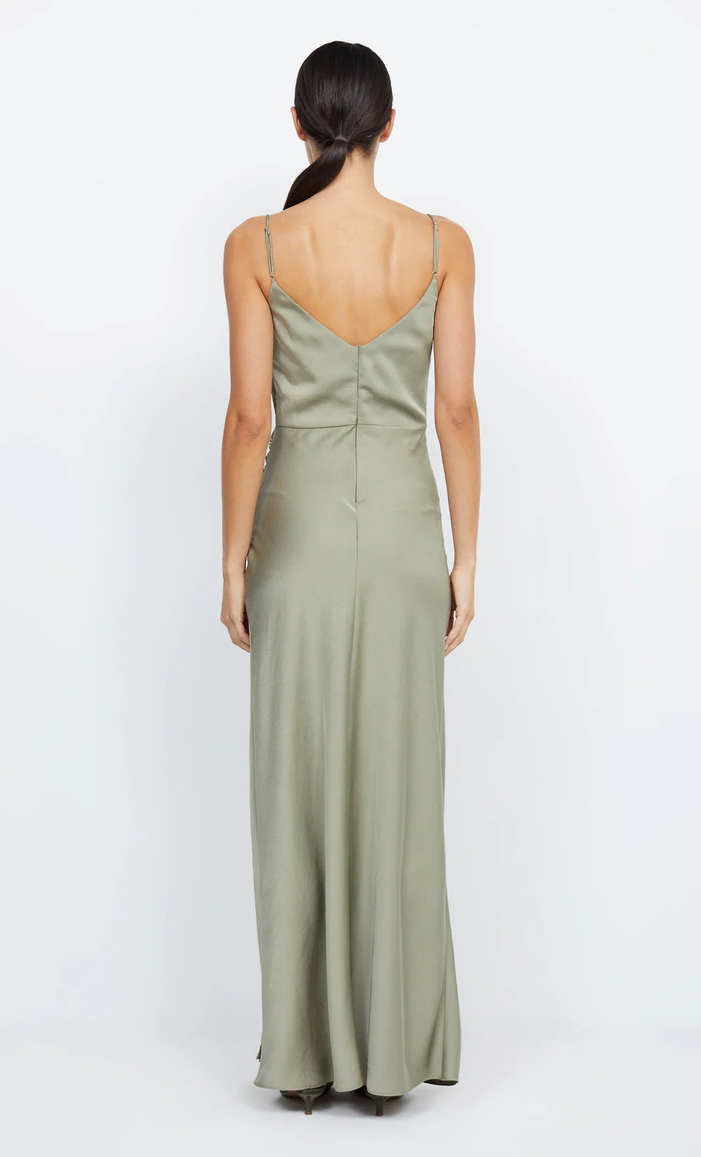 Xuewuba Dress Sexy V Back V Neck Sleeveless Evening Dress Sage Prom Dress Sheath Side Slit Maxi Dress