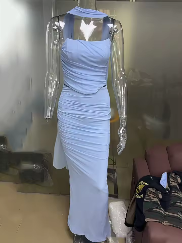 Xuewuba Dress Sexy Women Neckerchief Strapless Sexy Mermaid Sleeveless Club Party Skirt Prom Dress