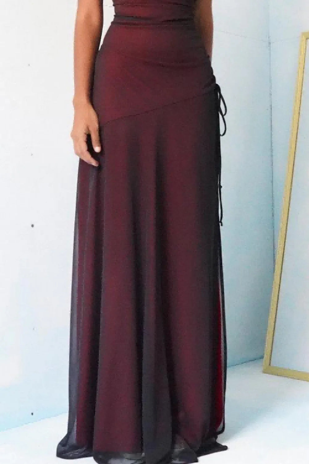 Xuewuba Dress Sheath Spaghetti Straps Burgundy Long Prom Dress with Silt Evening Dress