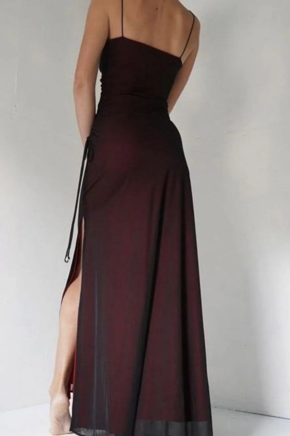Xuewuba Dress Sheath Spaghetti Straps Burgundy Long Prom Dress with Silt Evening Dress