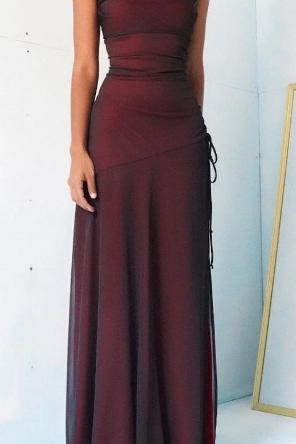 Xuewuba Dress Sheath Spaghetti Straps Burgundy Long Prom Dress with Silt Evening Dress