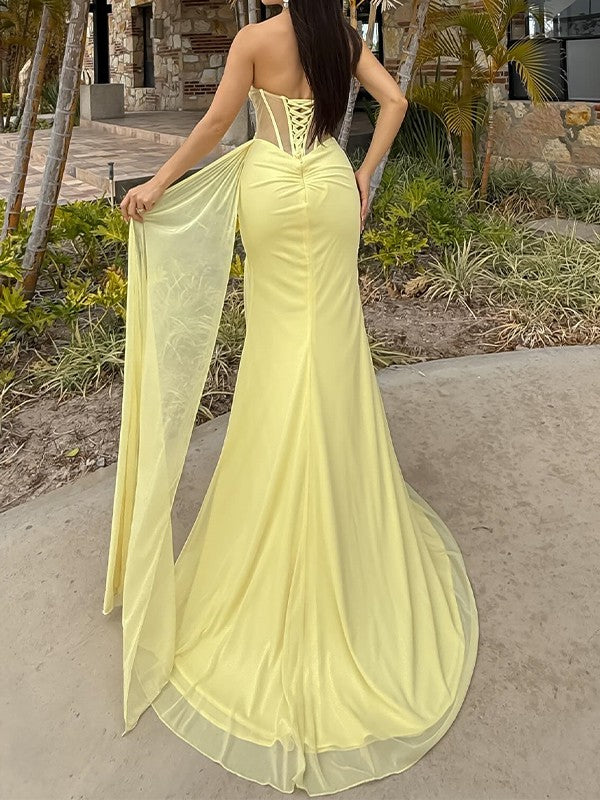 Xuewuba Dress Sheath Sweetheart Pleated Court Train Chiffon Corset Dress Prom Dress