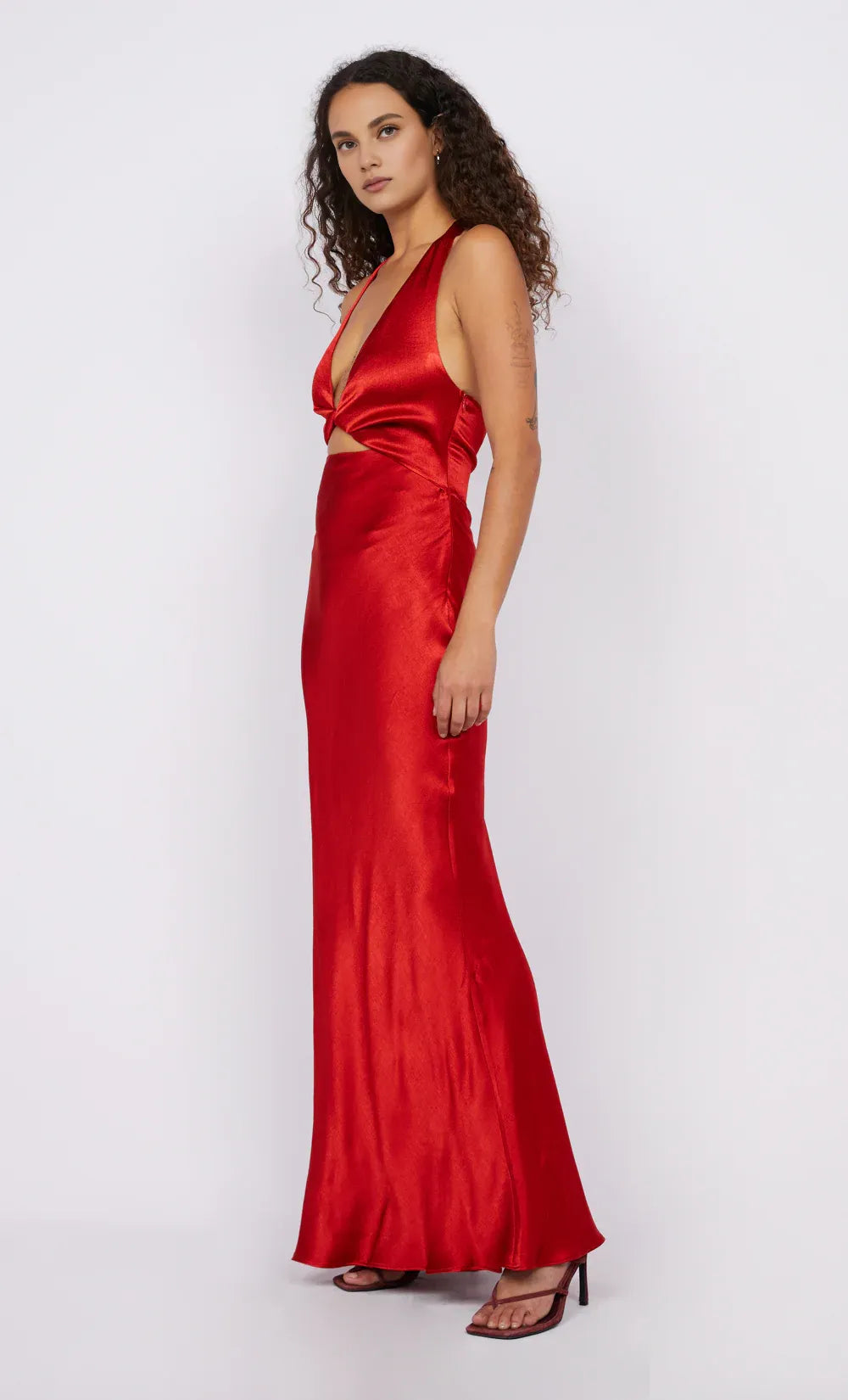 Xuewuba Dress Simple Deep V Neck Sleeveless Evening Dress Red Floor Length Prom Dress Twist Dress