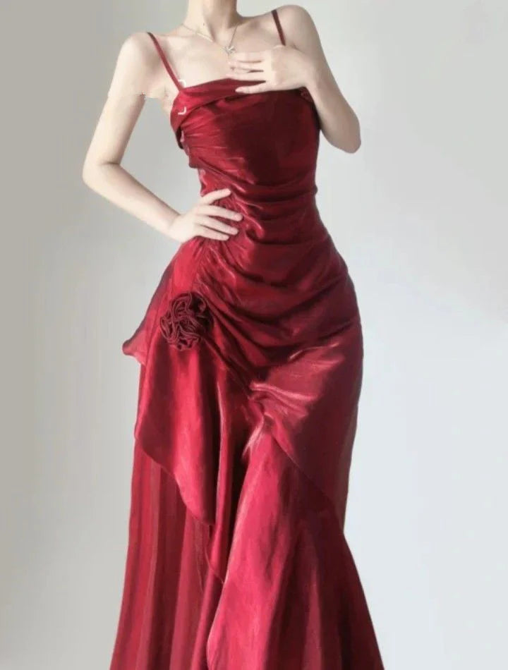 Xuewuba Dress Simple Mermaid Spaghetti Straps Burgundy Party Dress Long Prom Dresses