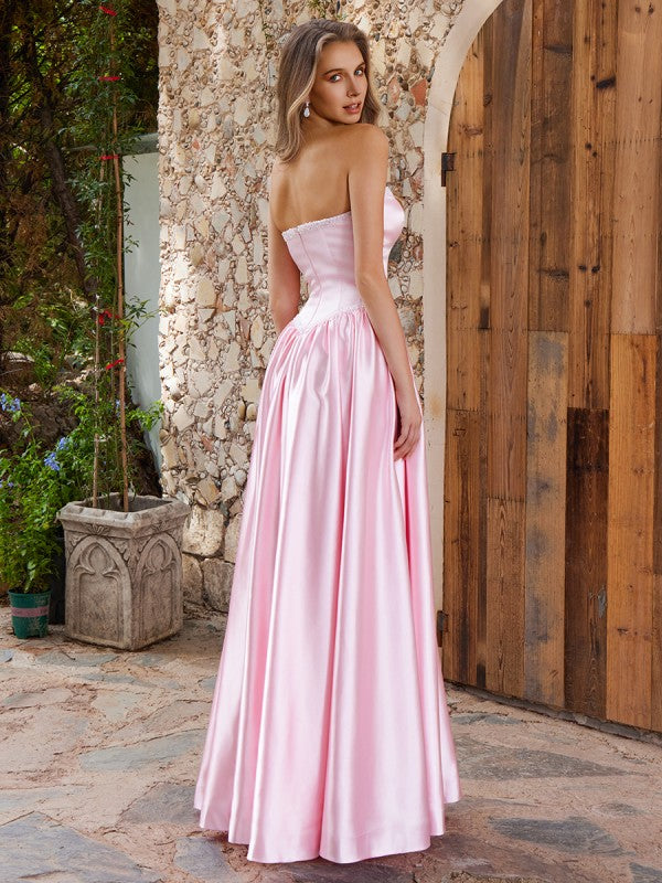 Xuewuba Dress Sleeveless A-line Sweetheart Beading Floor-Length Satin Dress Prom Dress