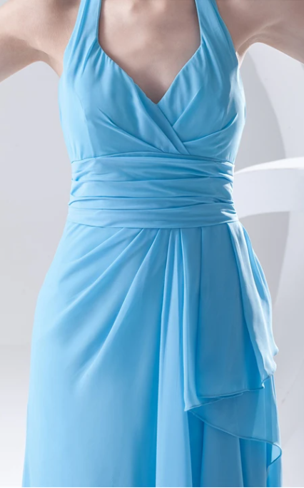 Xuewuba Dress Sleeveless Draped Long Chiffon Dress With Halter Prom Dress Formal Wear Dresses
