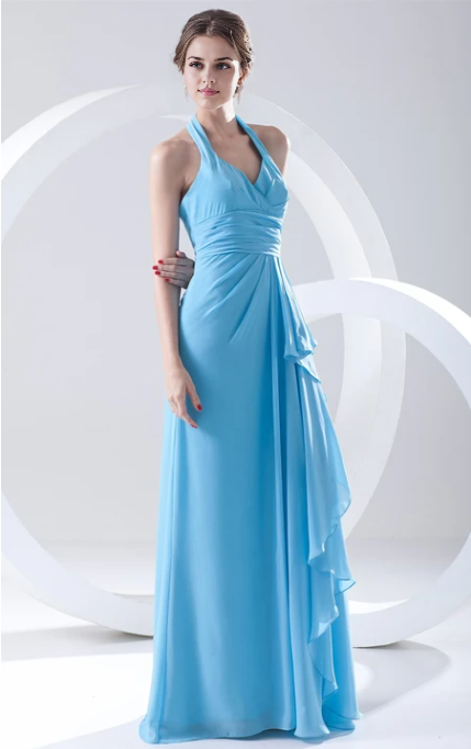 Xuewuba Dress Sleeveless Draped Long Chiffon Dress With Halter Prom Dress Formal Wear Dresses
