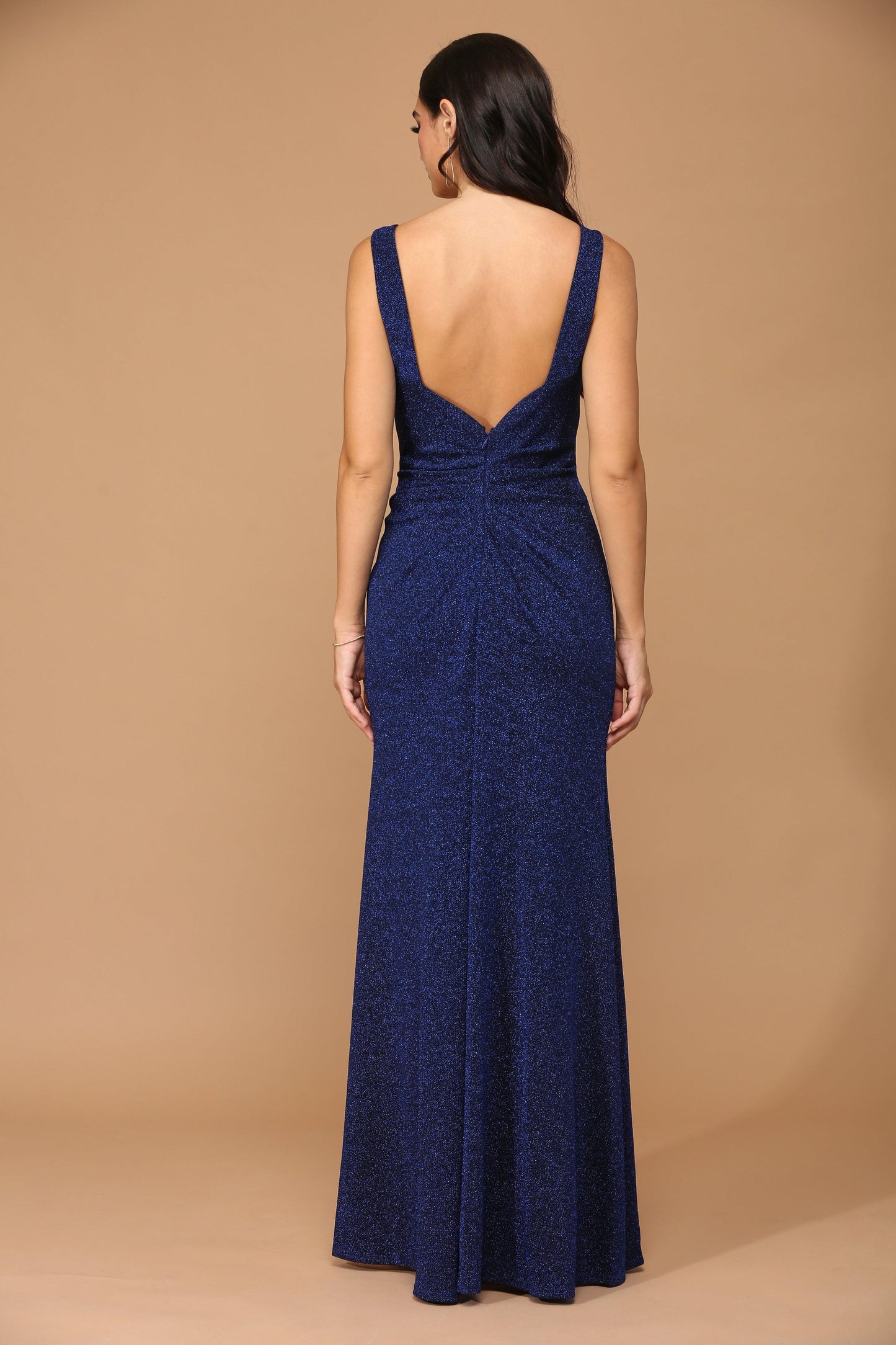 Xuewuba Dress Sleeveless Metallic Mother of the Bride Dress Zipper Back Royal Blue Formal Prom Dress With Slit