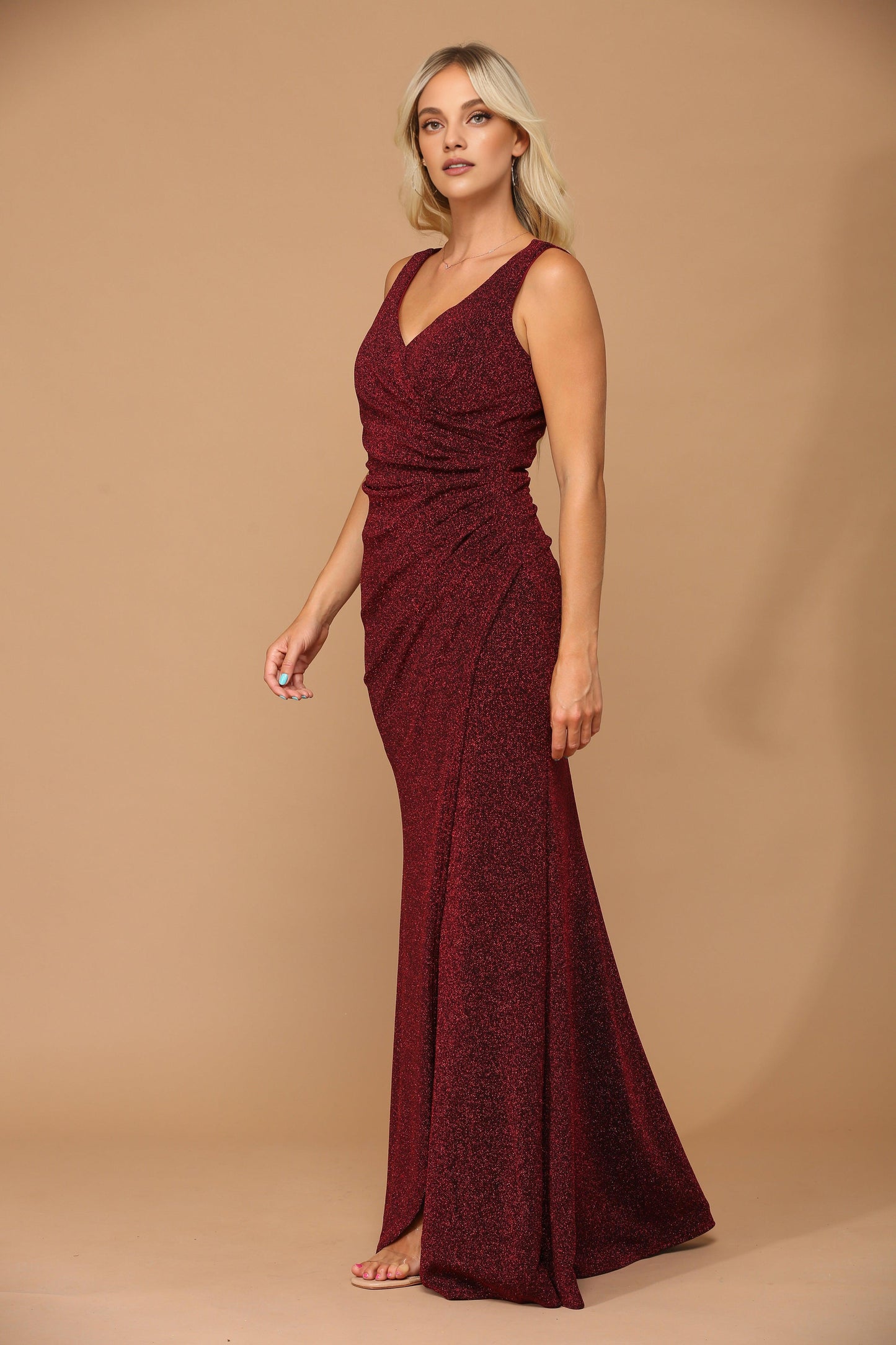 Xuewuba Dress Sleeveless Metallic Mother of the Bride Dress Zipper Back Royal Blue Formal Prom Dress With Slit
