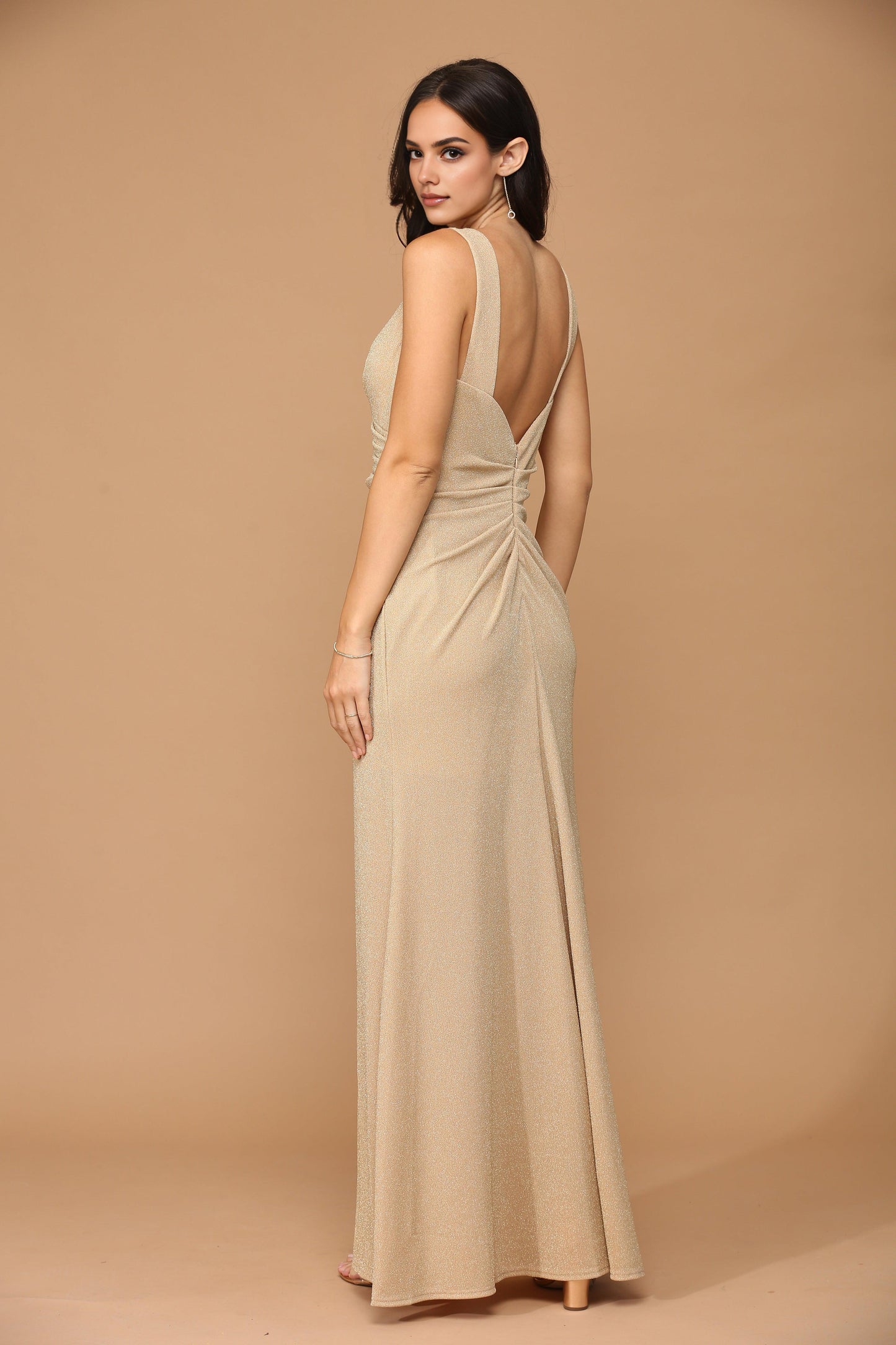 Xuewuba Dress Sleeveless Metallic Mother of the Bride Dress Zipper Back Royal Blue Formal Prom Dress With Slit