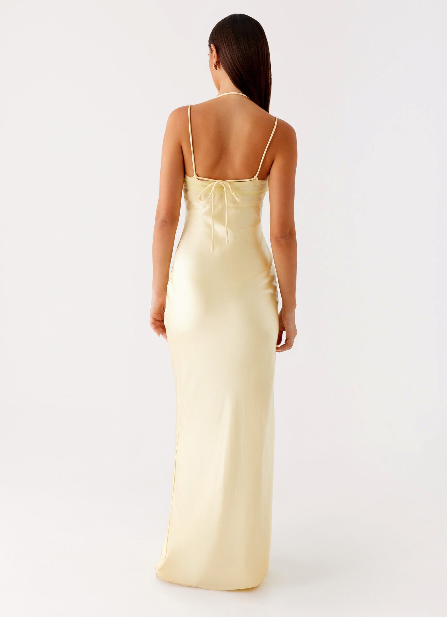 Xuewuba Dress Spaghetti Straps Maxi Dress Sleeveless Yellow Simple Sheath Satin Prom Dress