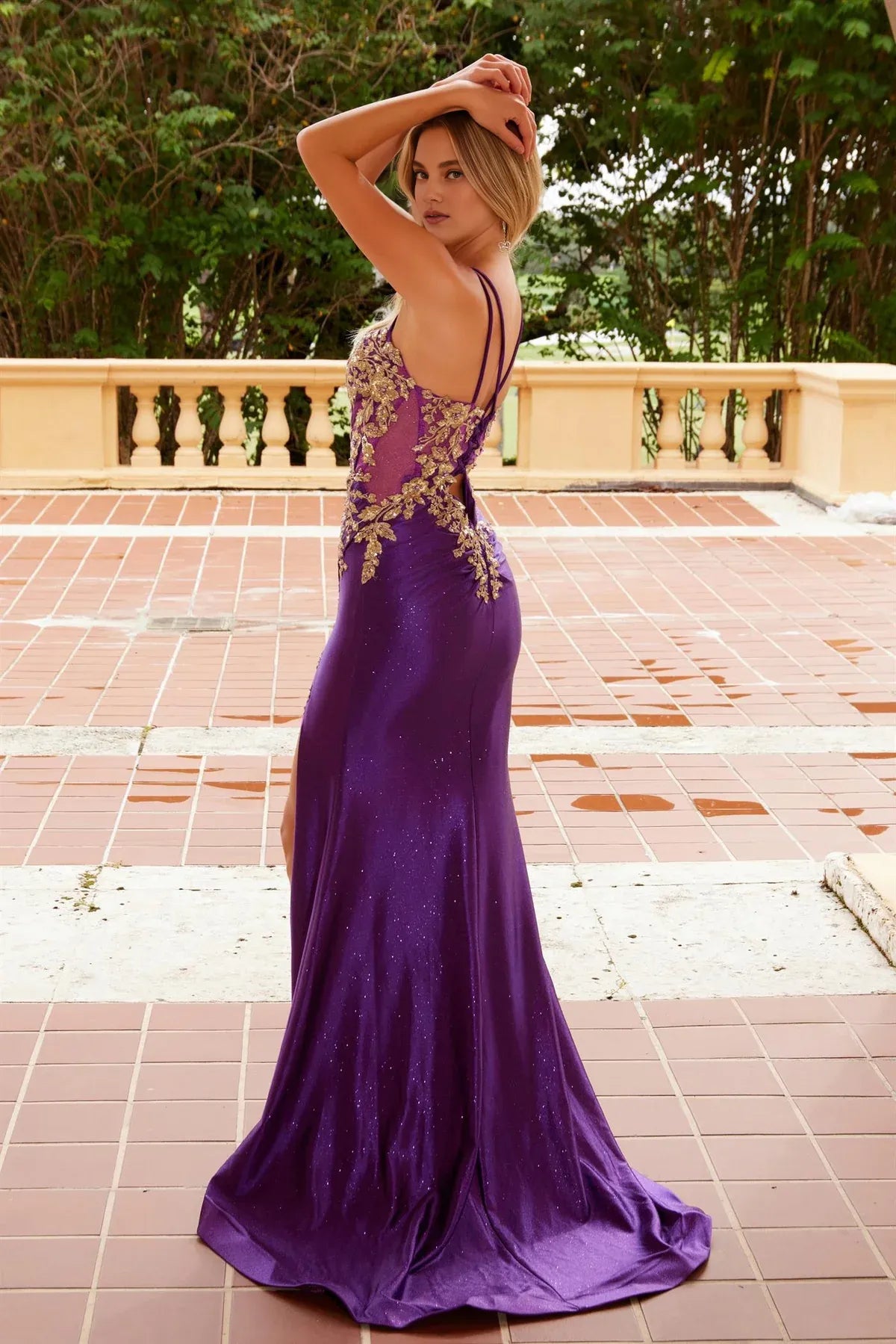 Xuewuba Dress Starlight Trail Spaghetti Straps High Slit Satin Dress Pleated Train Prom Dress