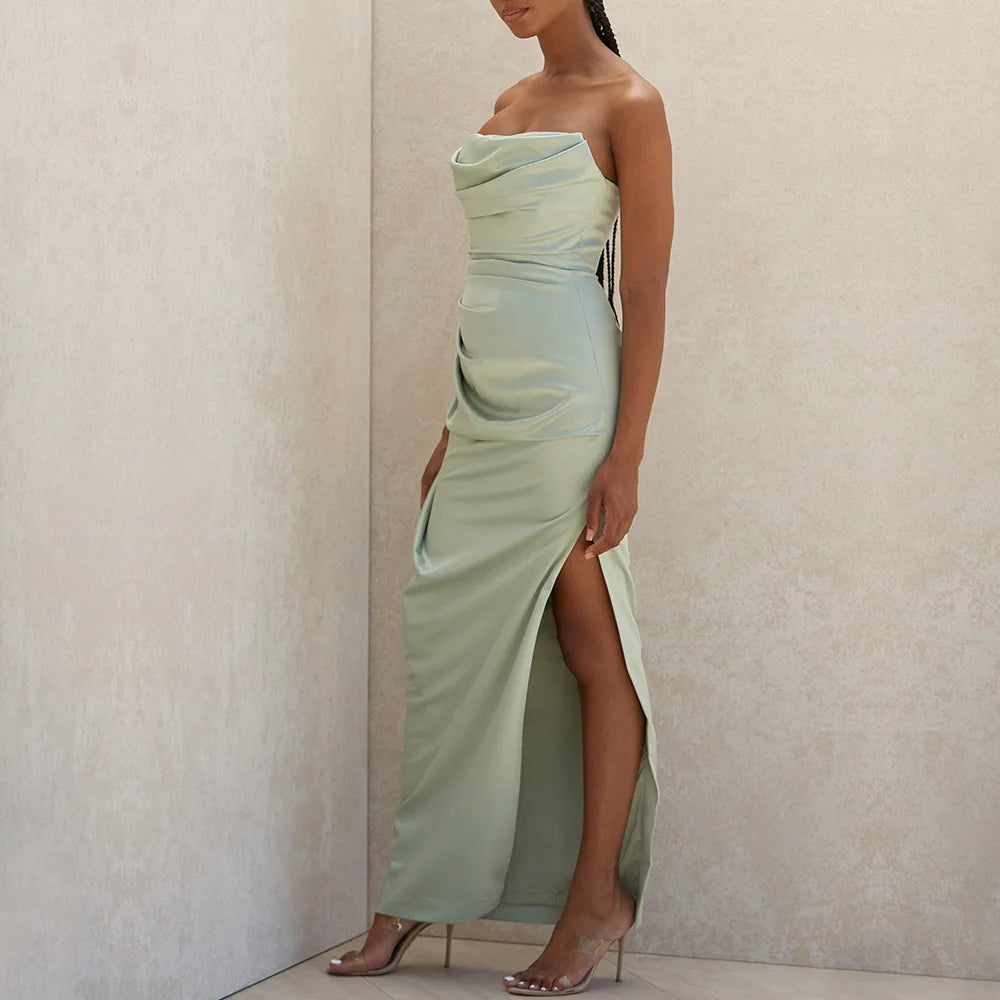 Xuewuba Dress Strapless Satin Bodycon Dress Women Summer Party Dress New Green Dress Celebrity Evening Prom Dress