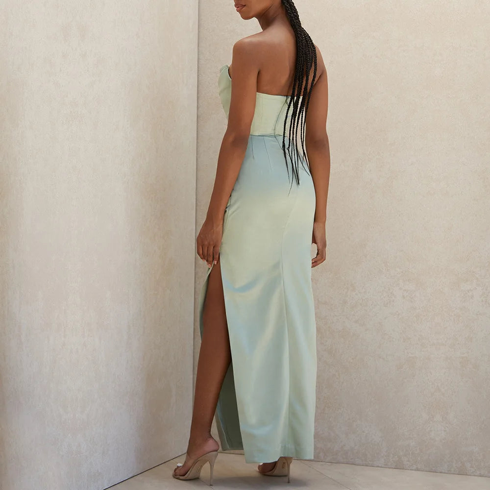 Xuewuba Dress Strapless Satin Bodycon Dress Women Summer Party Dress New Green Dress Celebrity Evening Prom Dress