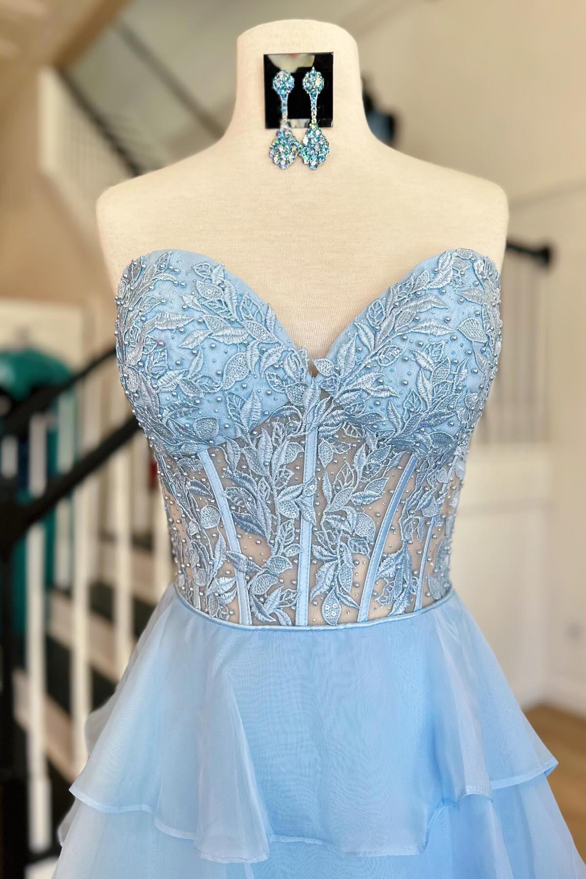 Xuewuba Dress Sweetheart Lace and Chiffon Ruffle Long Prom Dress