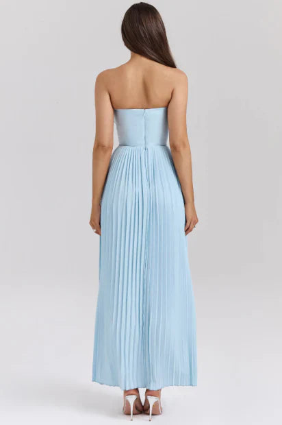 Xuewuba Dress Sweetheart Strapless Sleeveless Chiffon Blue A-line Long Evening Prom Dresses