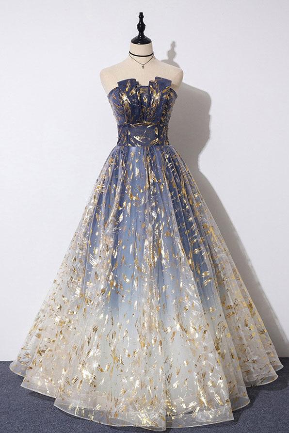 Xuewuba Dress Unique A Line Strapless Ombre Long Prom Dress Stunning Party Dresses