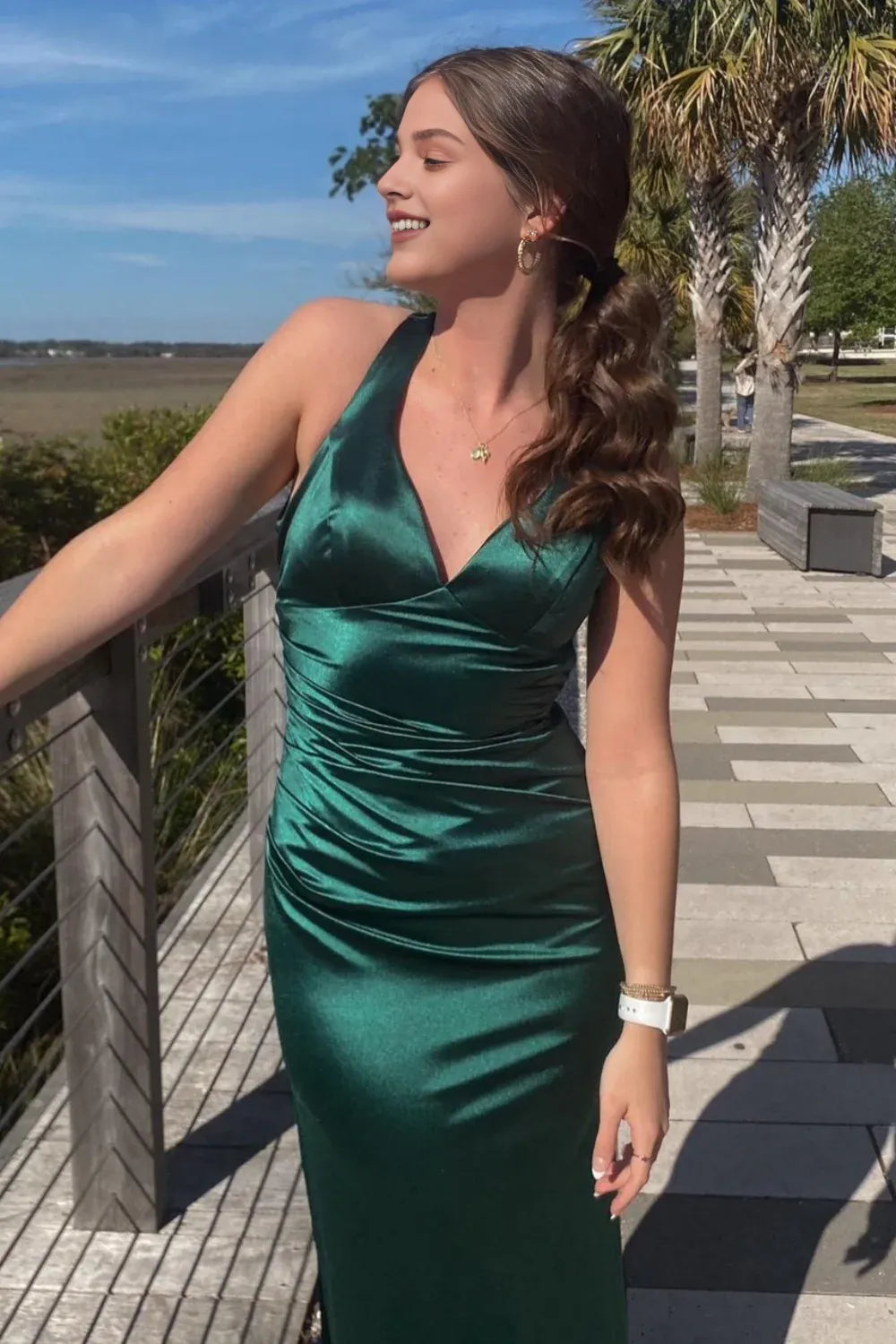 Xuewuba Dress V-neck Ink Blue Criss-cross Back Long Dress Prom Dress