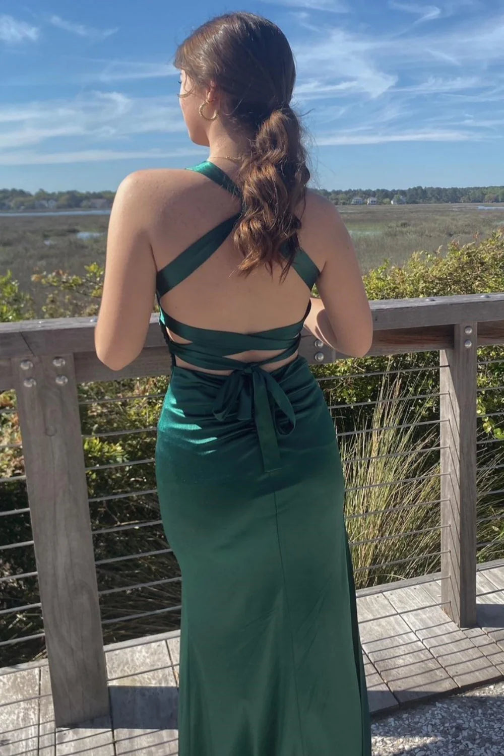 Xuewuba Dress V-neck Ink Blue Criss-cross Back Long Dress Prom Dress