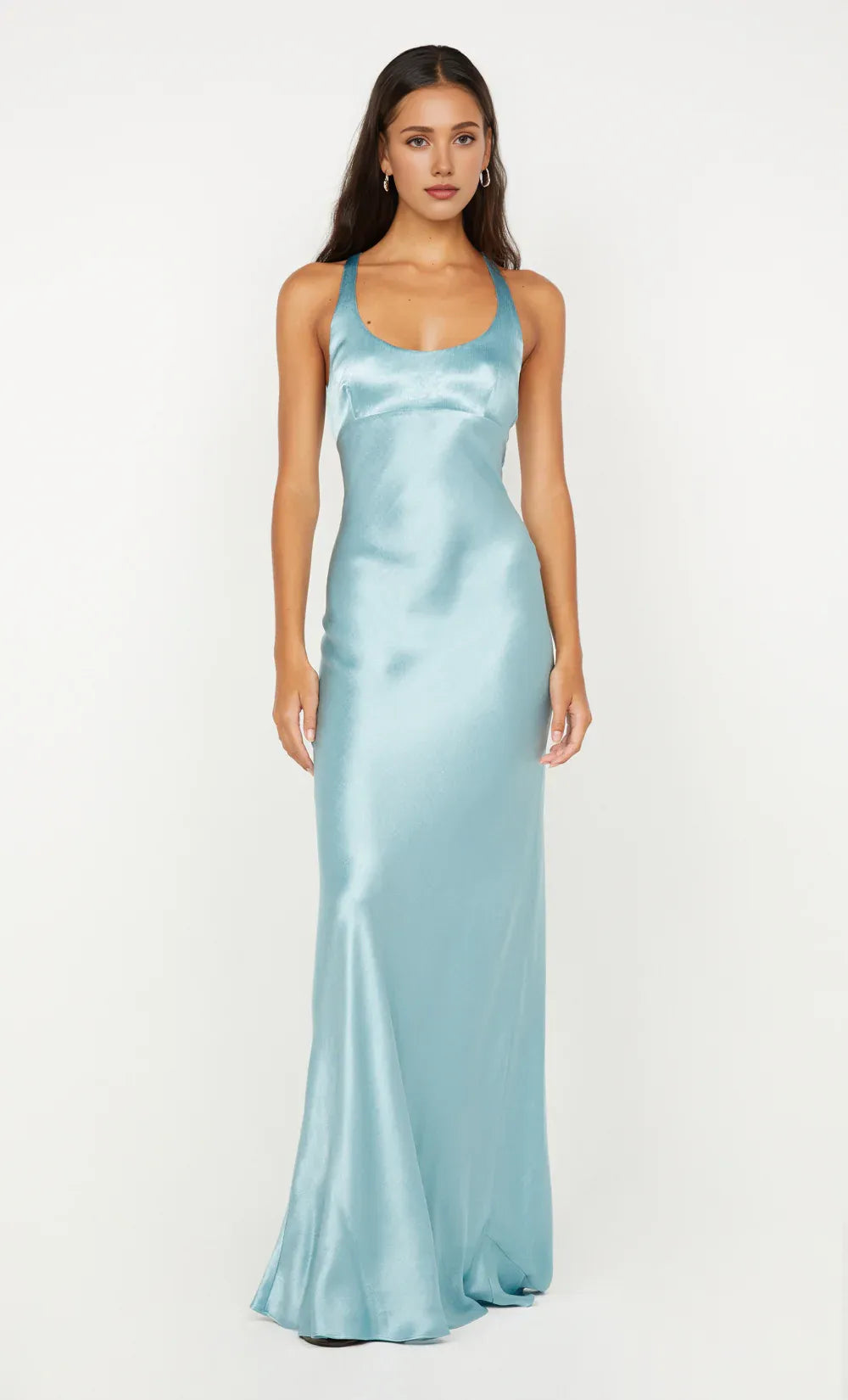 Xuewuba Dress Wide Straps Scoop Sleeveless Evening Dress Sea Spray Prom Dress Sheath Open Back Maxi Dress
