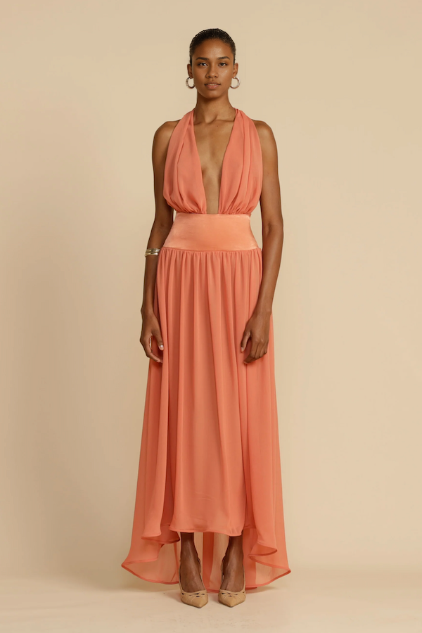 Xuewuba Dress Women's Deep V Neck Sleeveless A-line Open Back Halter Lace Up Asymmetrical Hem Maxi Prom Dresses