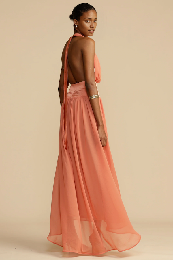 Xuewuba Dress Women's Deep V Neck Sleeveless A-line Open Back Halter Lace Up Asymmetrical Hem Maxi Prom Dresses