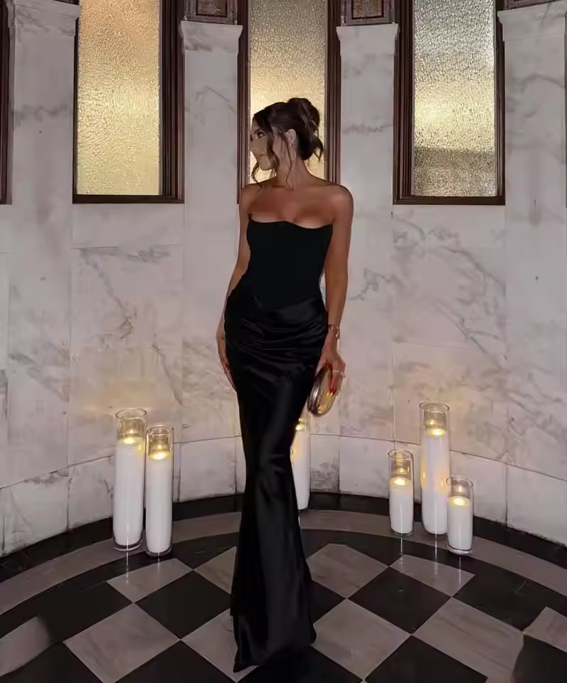 Xuewuba Dress Women's Evening Dress Strapless Pink Prom Party Dresses Sexy Satin Long Corset Dress Elegant Maxi Gala Dresses