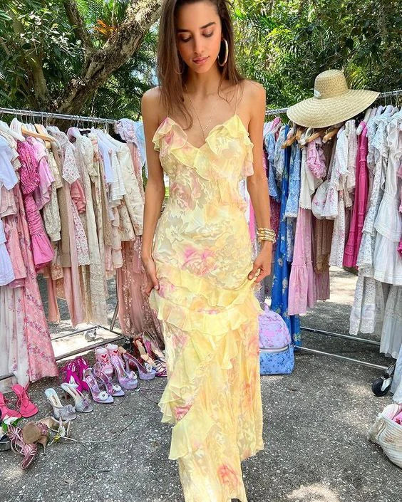 Xuewuba Dress Yellow Fashion Elegant Layered Tulle Long Ball Gown Backless Mermaid Slim Fit Evening Gown Party Dress Prom Dress