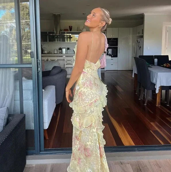 Xuewuba Dress Yellow Fashion Elegant Layered Tulle Long Ball Gown Backless Mermaid Slim Fit Evening Gown Party Dress Prom Dress