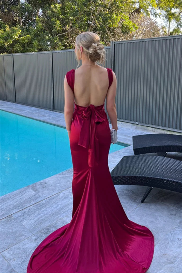 Xuewuba Knotted Straps Burgundy Back Bow Long Dress Prom Dress