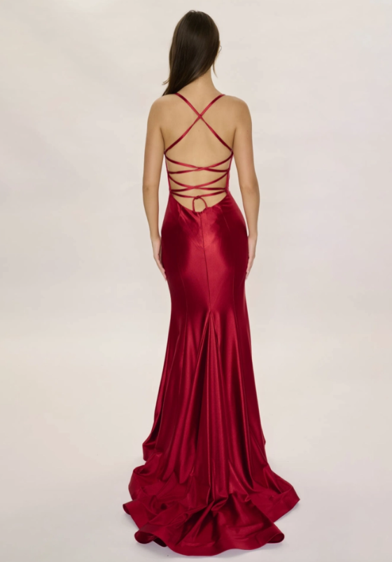 Xuewuba Dress Burgundy Spaghetti Straps Open Back Prom Dress Sleeveless Mermaid Sheath Off Shoulder Sexy Prom Dress With Train