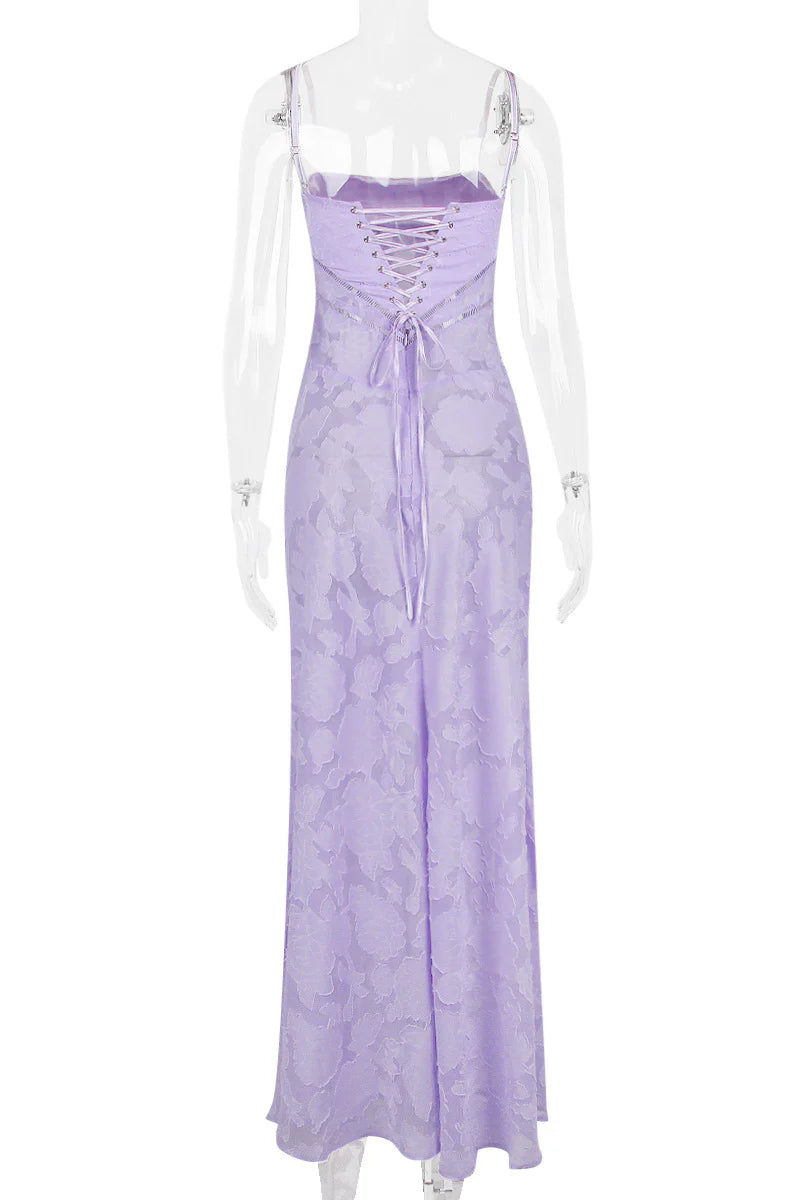 Xuewuba Spaghetti Straps Lilac Lace-up Back Long Lace Dress Prom Dress