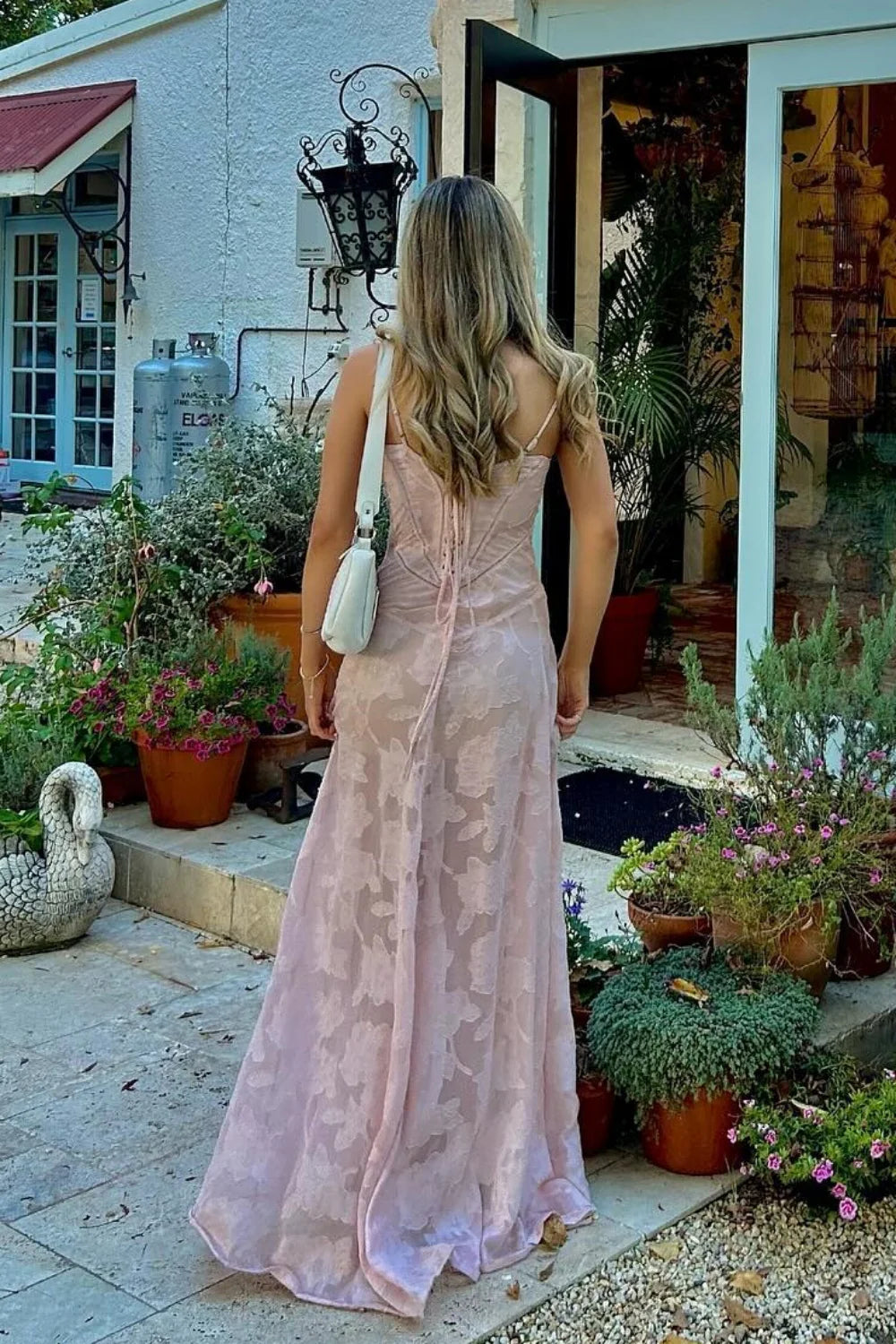 Xuewuba Spaghetti Straps Lilac Lace-up Back Long Lace Dress Prom Dress