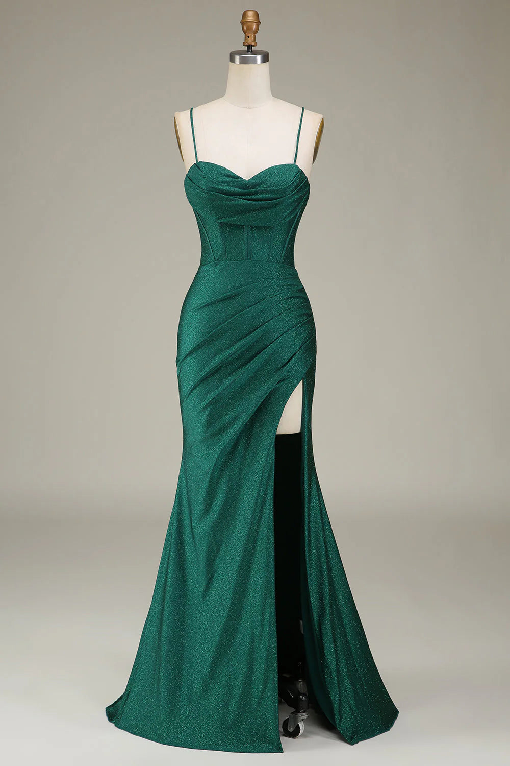 Mermaid Spaghetti Straps Satin Corset Prom Dress With Slit
