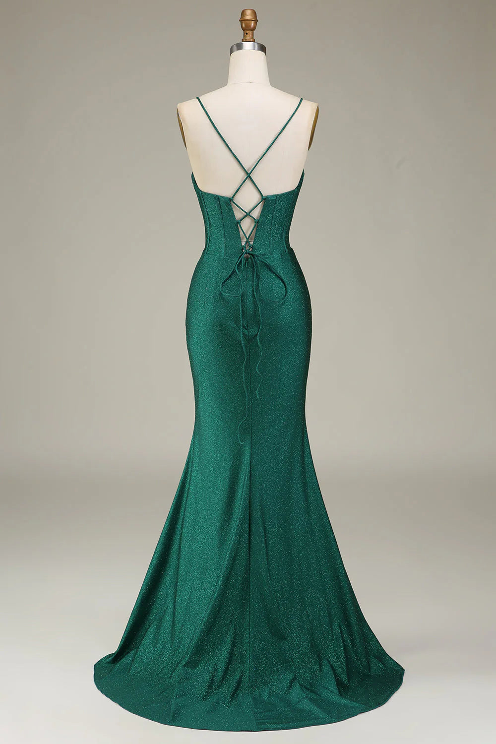 Mermaid Spaghetti Straps Satin Corset Prom Dress With Slit