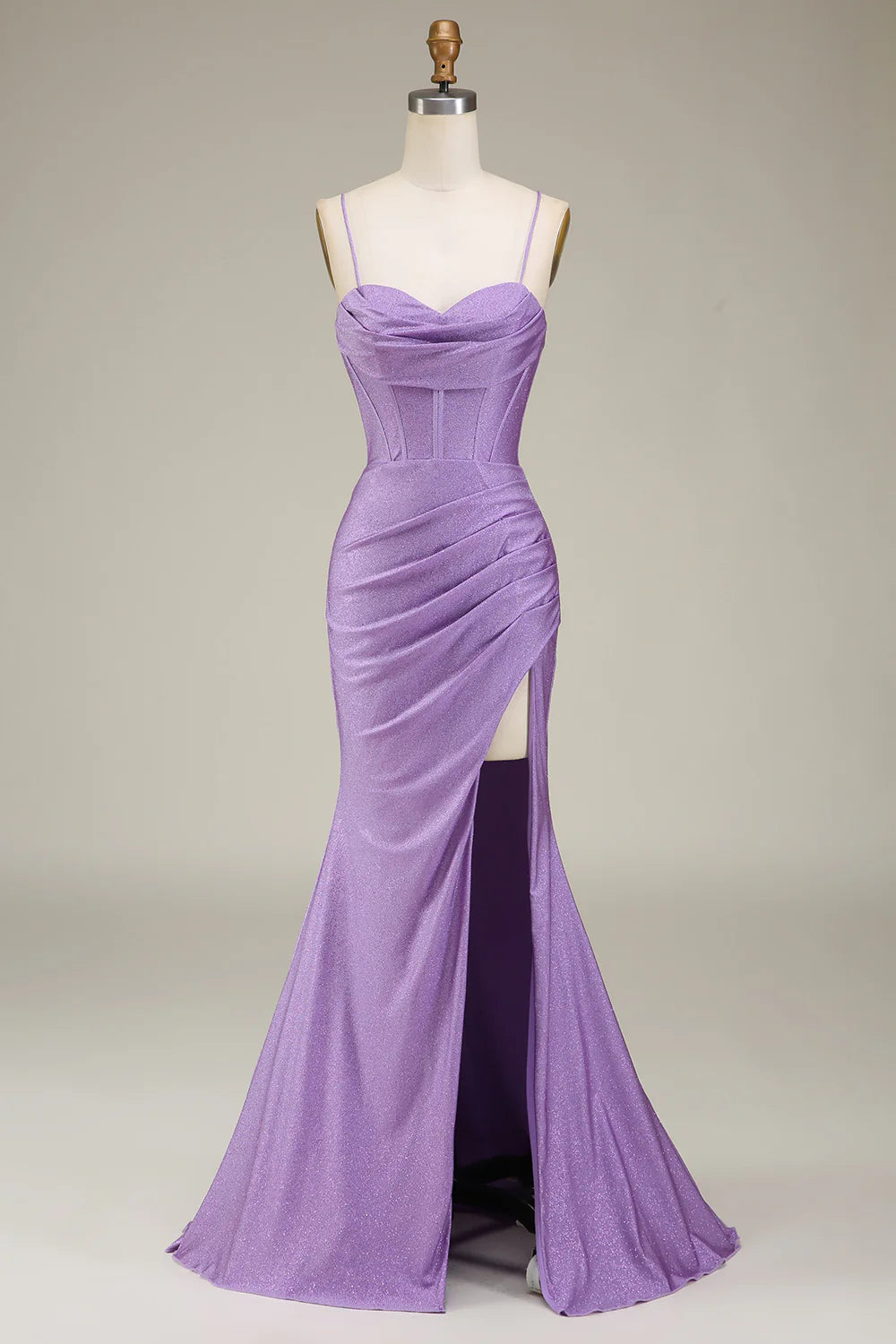 Mermaid Spaghetti Straps Satin Corset Prom Dress With Slit