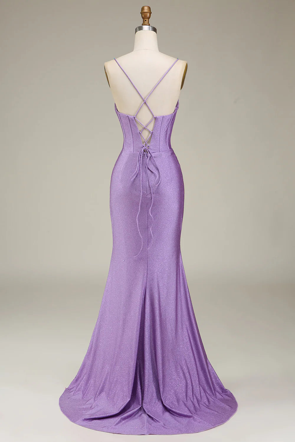 Mermaid Spaghetti Straps Satin Corset Prom Dress With Slit