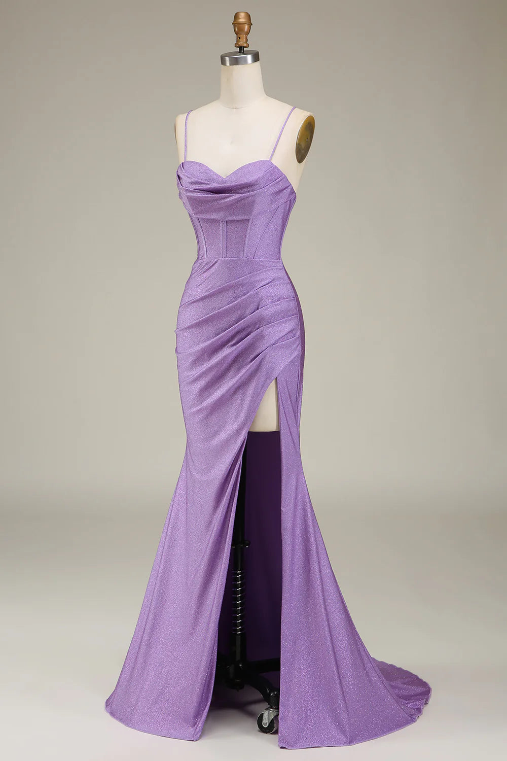 Mermaid Spaghetti Straps Satin Corset Prom Dress With Slit