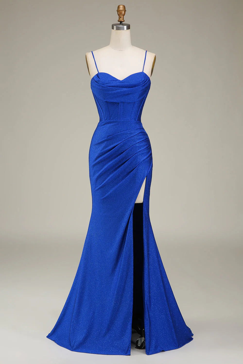 Mermaid Spaghetti Straps Satin Corset Prom Dress With Slit