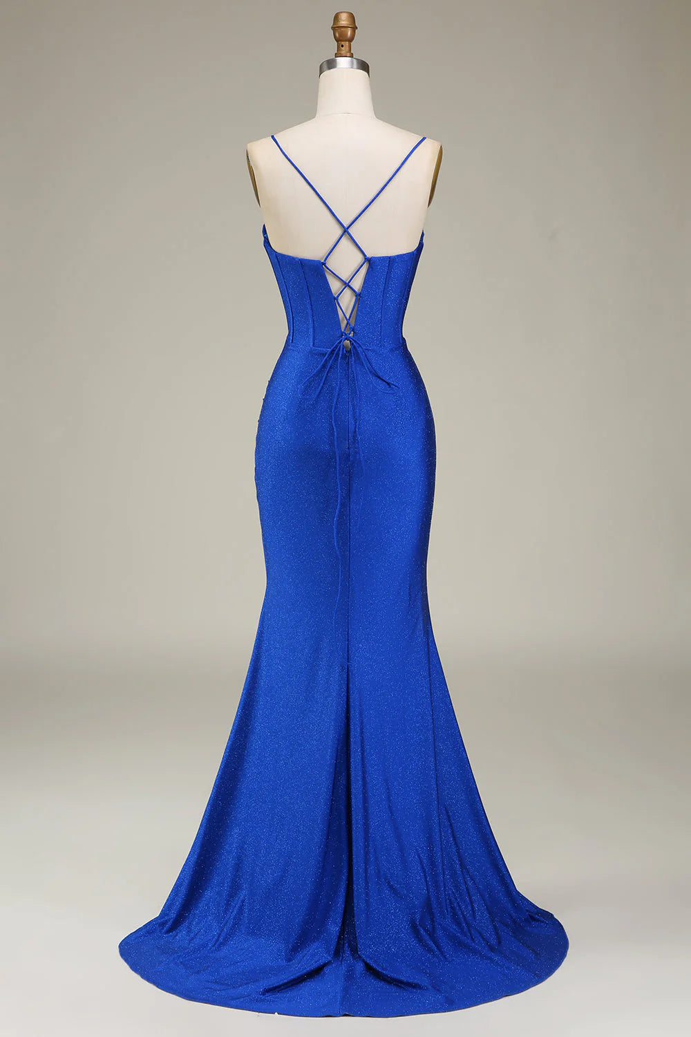 Mermaid Spaghetti Straps Satin Corset Prom Dress With Slit