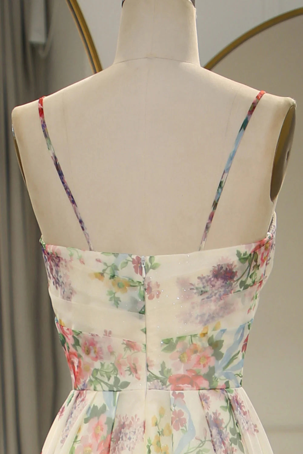 A Line Flower Spaghetti Straps Long Prom Dress With Slit