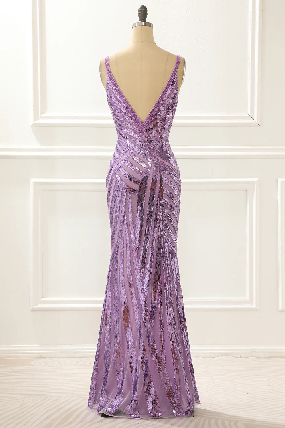 V-Neck Sparkly Purple Prom Dress With Slit