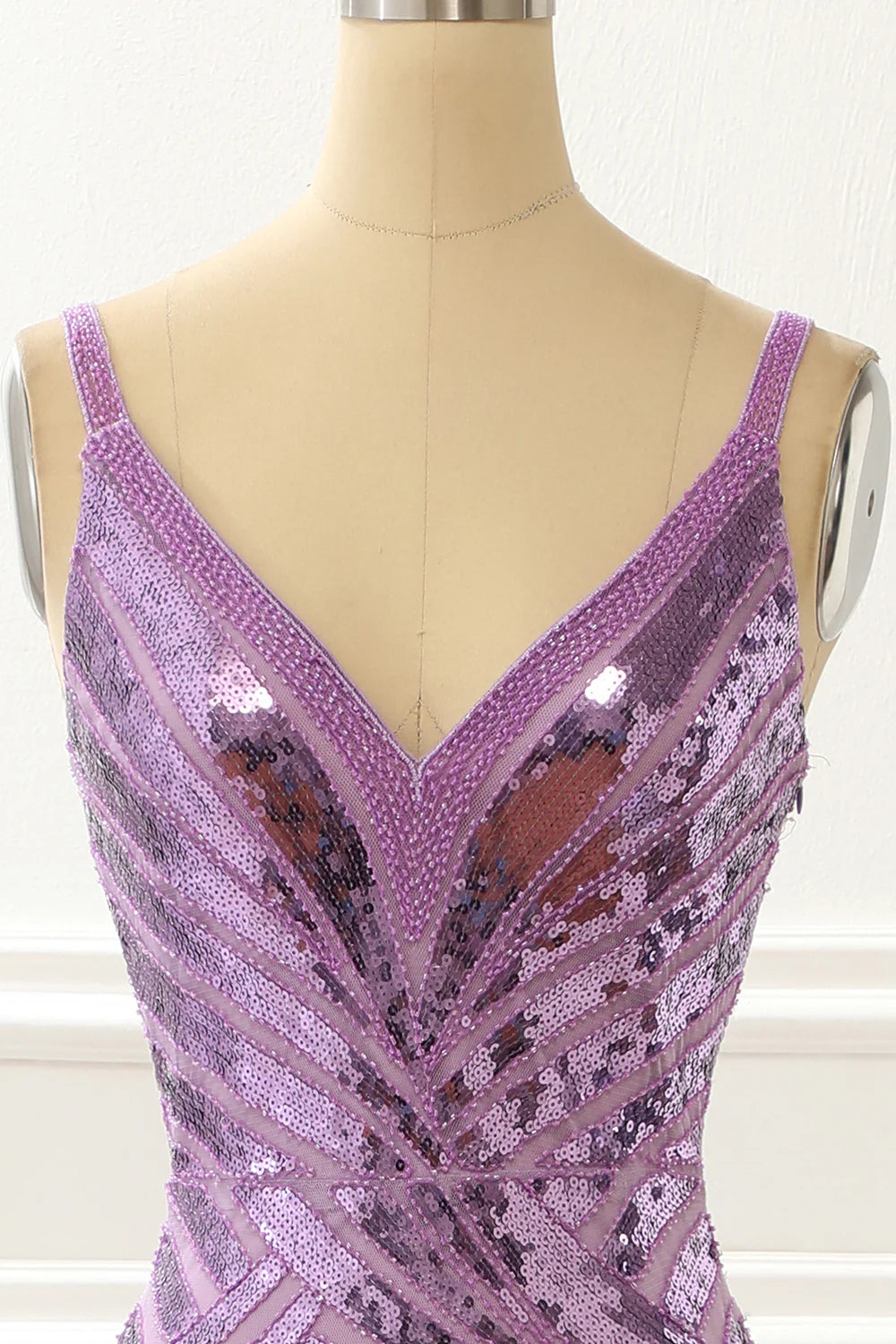 V-Neck Sparkly Purple Prom Dress With Slit