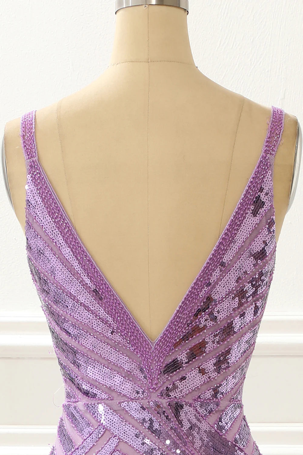 V-Neck Sparkly Purple Prom Dress With Slit