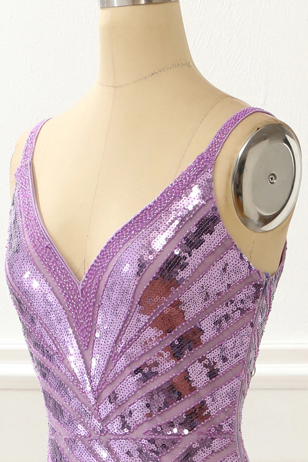 V-Neck Sparkly Purple Prom Dress With Slit