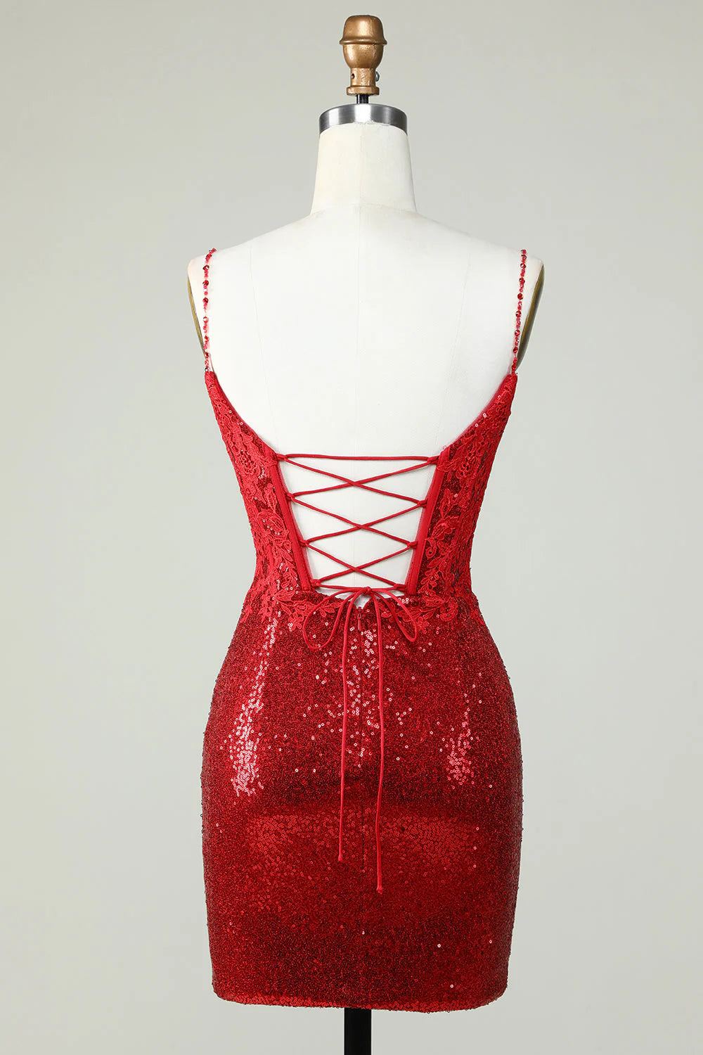 Red Spaghetti Straps Tight Seuqins Homecoming Dress With Appliques