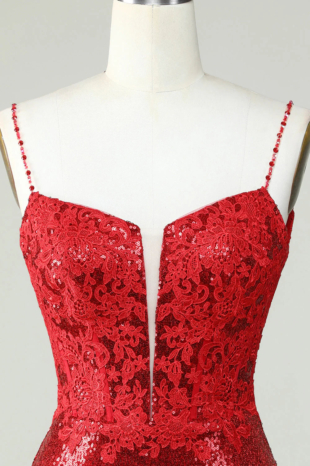 Red Spaghetti Straps Tight Seuqins Homecoming Dress With Appliques