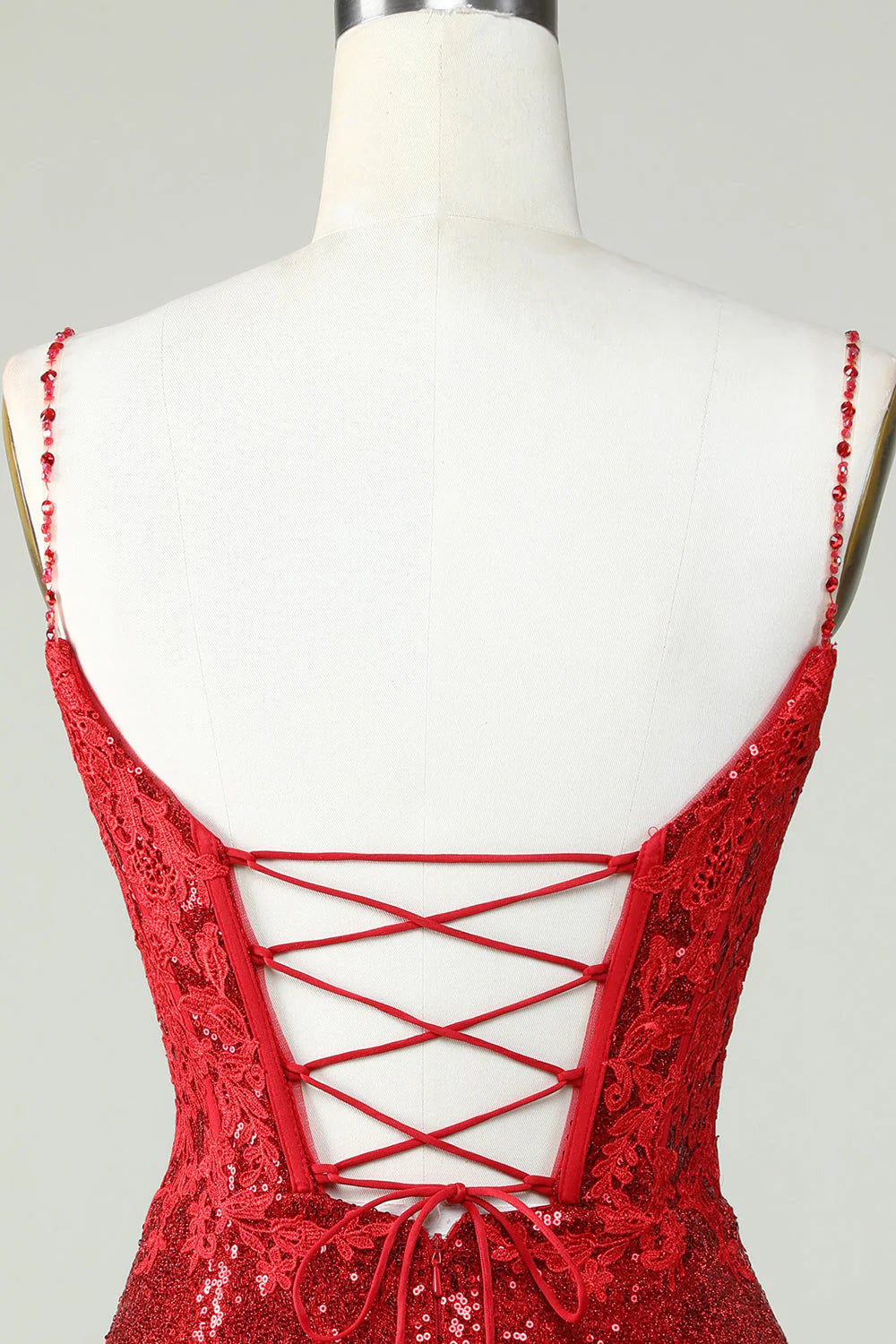 Red Spaghetti Straps Tight Seuqins Homecoming Dress With Appliques