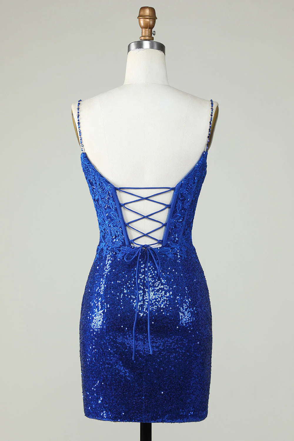 Royal Blue Spaghetti Straps Tight Seuqins Homecoming Dress With Appliques