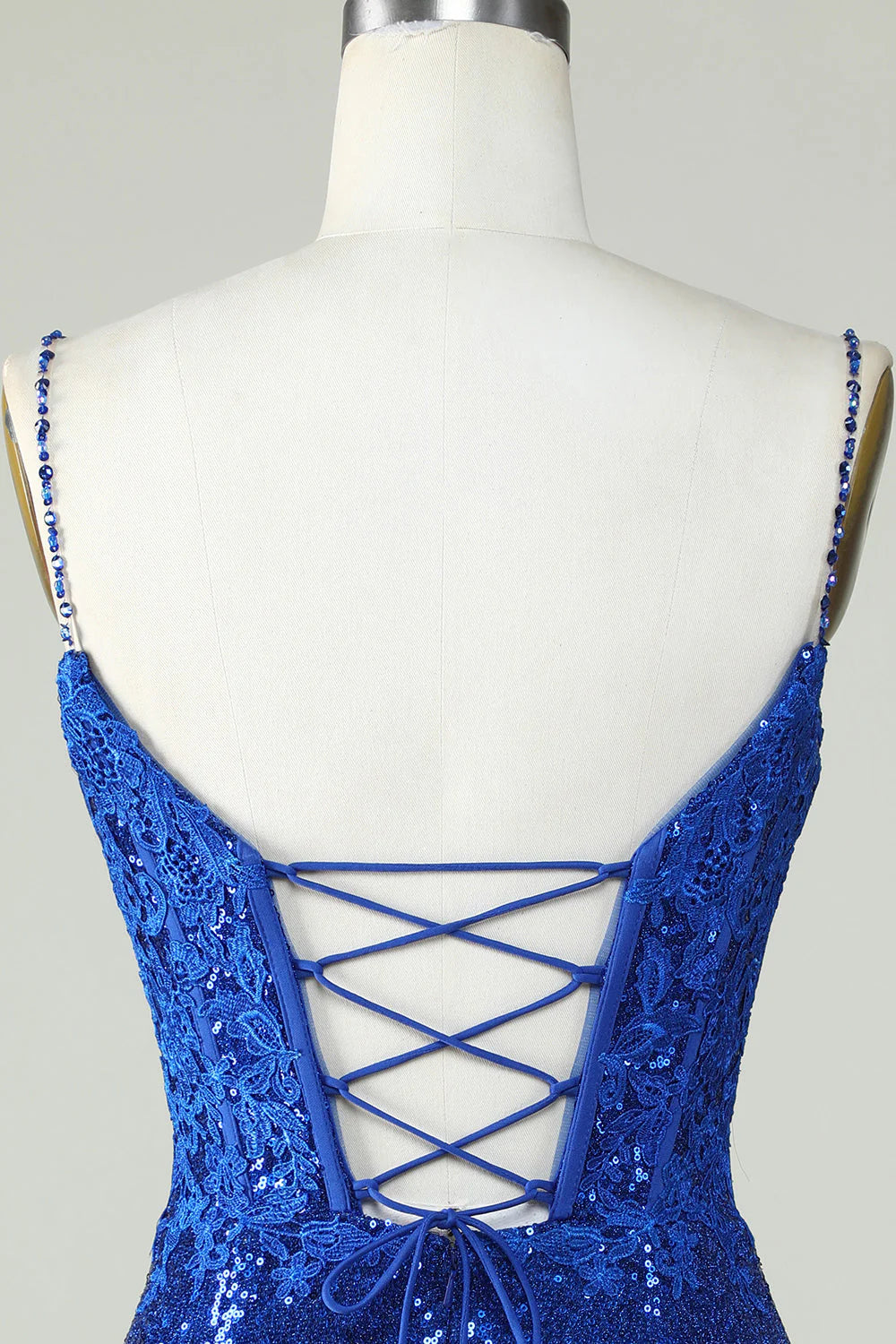 Royal Blue Spaghetti Straps Tight Seuqins Homecoming Dress With Appliques